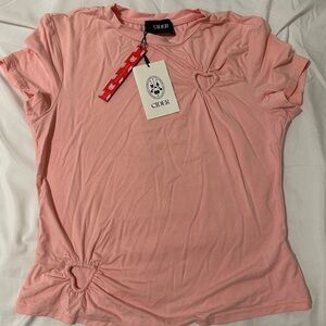Cider Blush Pink Short Sleeve Top with Heart Cutouts